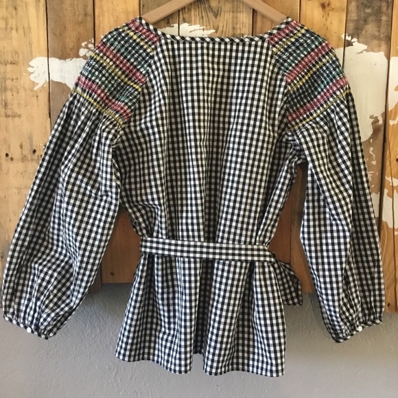 Madewell Smocked Gingham Top with tassel sash - Picture 3 of 8